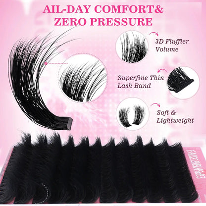 Fluffy Lash Clusters Thick 280D Volume Eyelash Clusters 12-25Mm Wispy Individual Lashes D Curly Cluster Eyelash Extensions DIY Lash Extension for Beginners